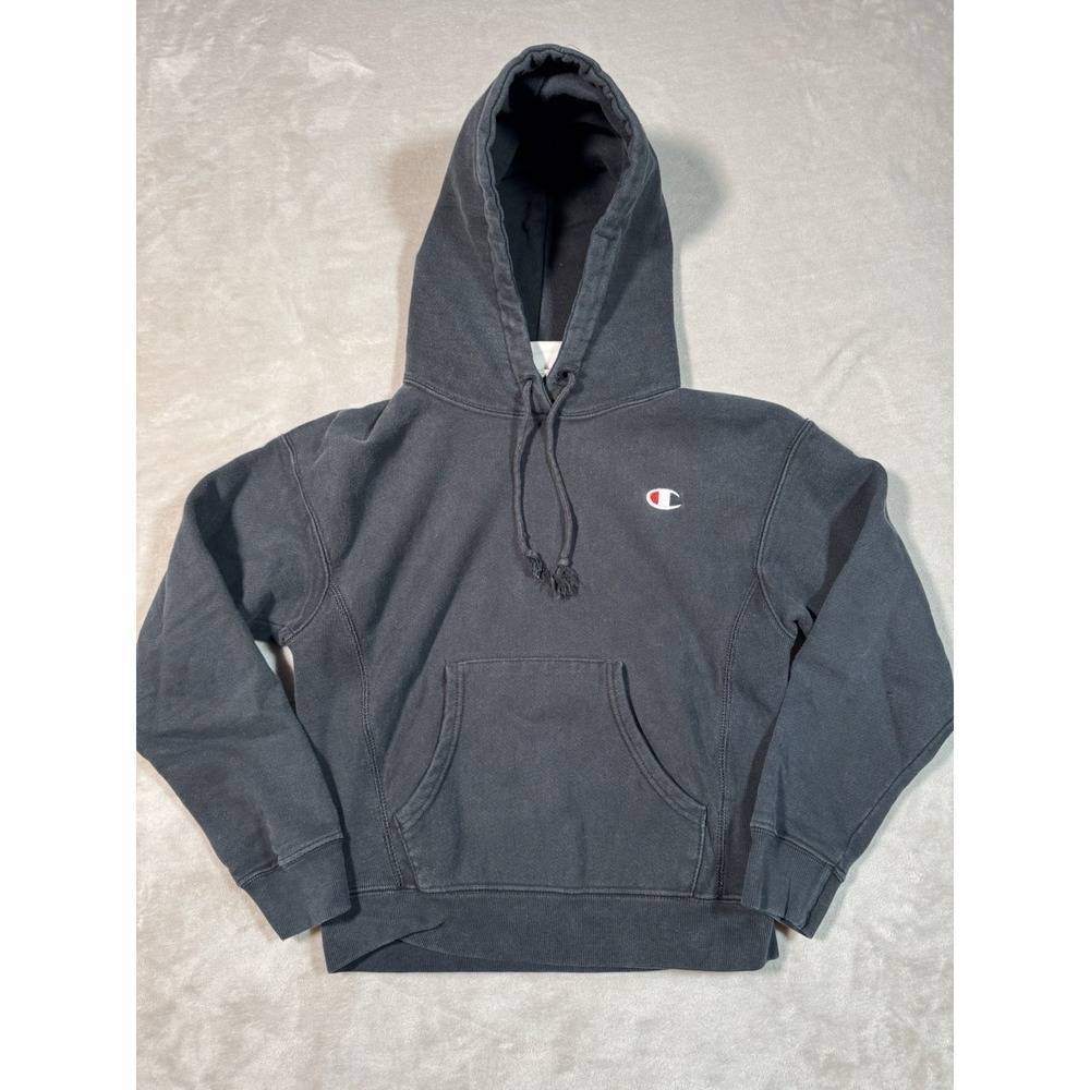 Vintage Champion Reverse Weave Size XS Black Soft Heavy Cotton Hooded Pullover